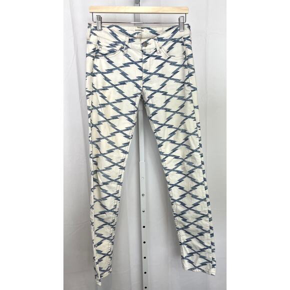 ISABEL MARANT ETOILE Sz 40 US 6 Printed Slim Straight Pants Jeans Blue Off White - Picture 1 of 9